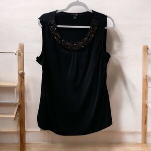 East‎ 5th Beaded Neck Tank Top Sleeveless Blouse Casual Black XL